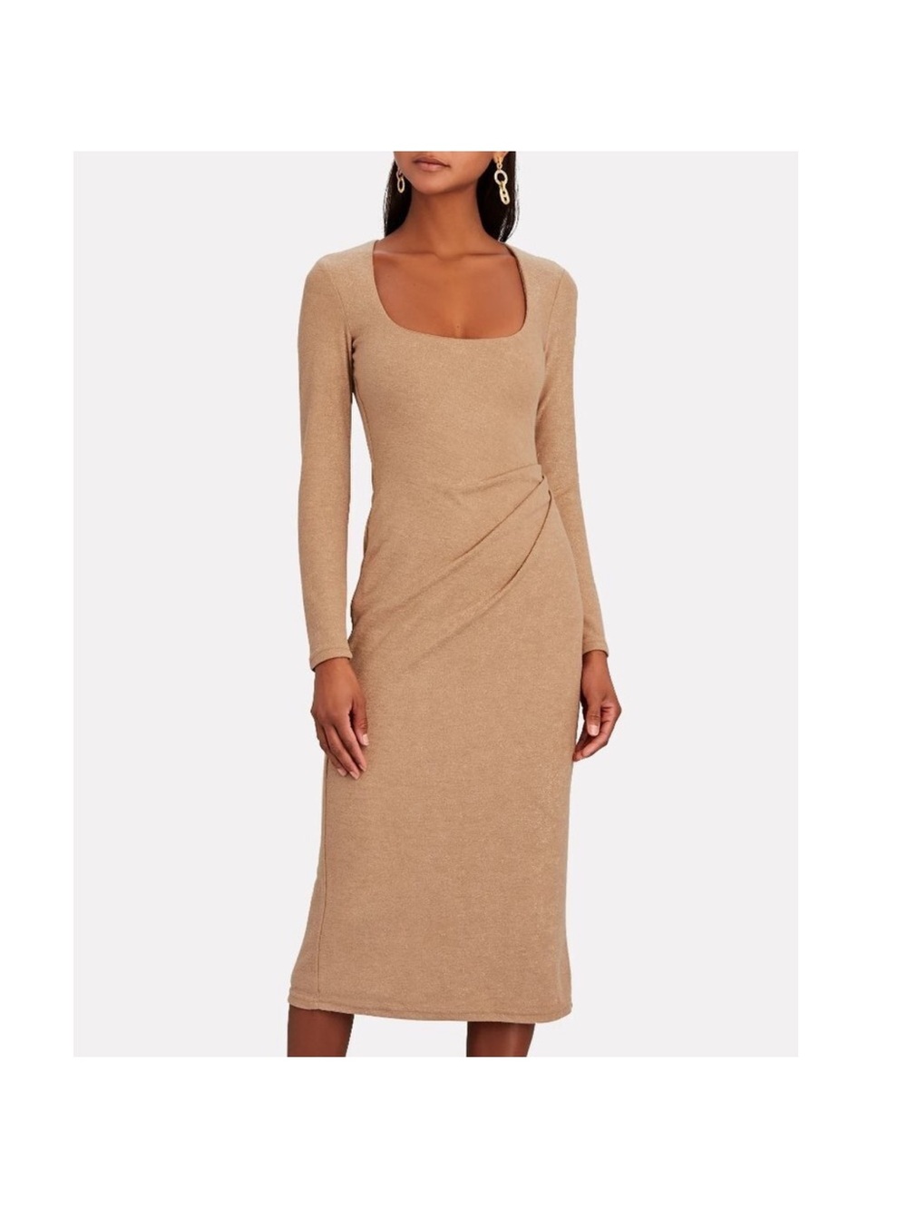 Acler Long Sleeve Draped Midi Dress in Camel